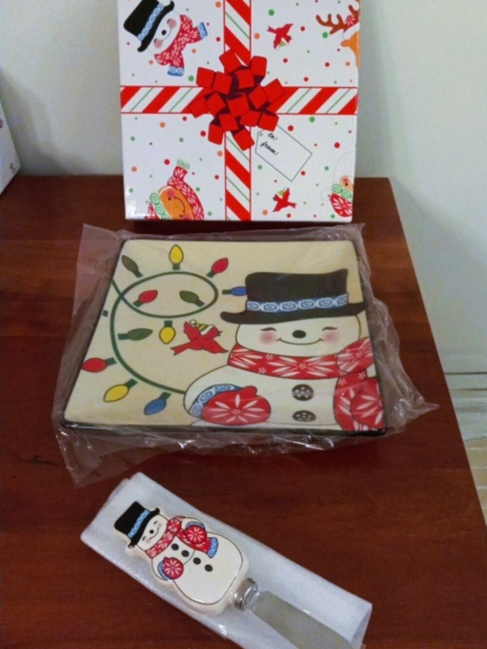 NWT Temptations Appetizer Cheese Plate Snowman W/Spreader